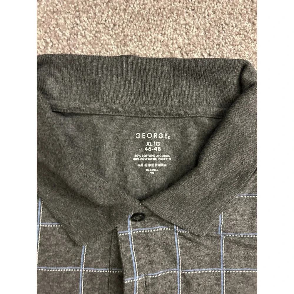 George Polo‎ Shirt Mens XL Gray Blue Windowpane Excellent Short Sleeve Pocket